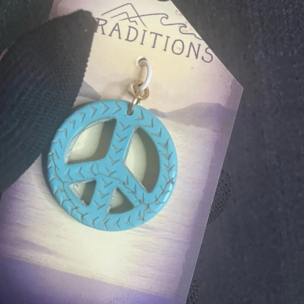 PEACE Sign Pendant Turquoise Aqua Gold Boho Love Express Harmony Hippie NEW NWT